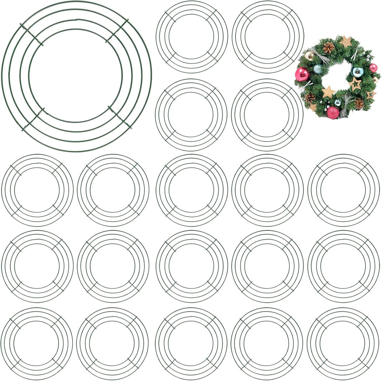 20 Pack 10 Inch Metal Wreath Frame, Dark Green Metal Floral Wreath Frame, Wire Wreath Rings for Christmas, New Year, Thanksgiving Day, Valentines, Wedding